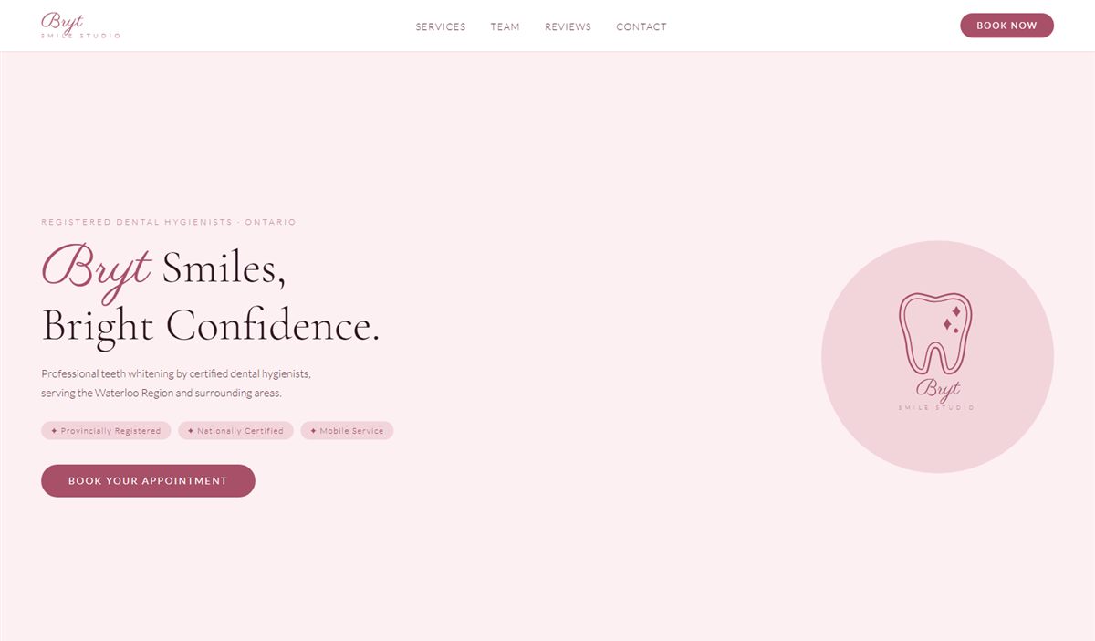 Bryt Smile Studio website — teeth whitening studio homepage