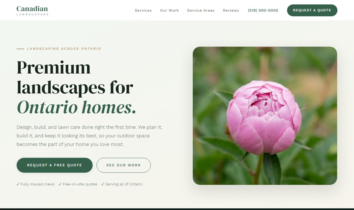 Canadian Landscapers website, premium landscaping company homepage