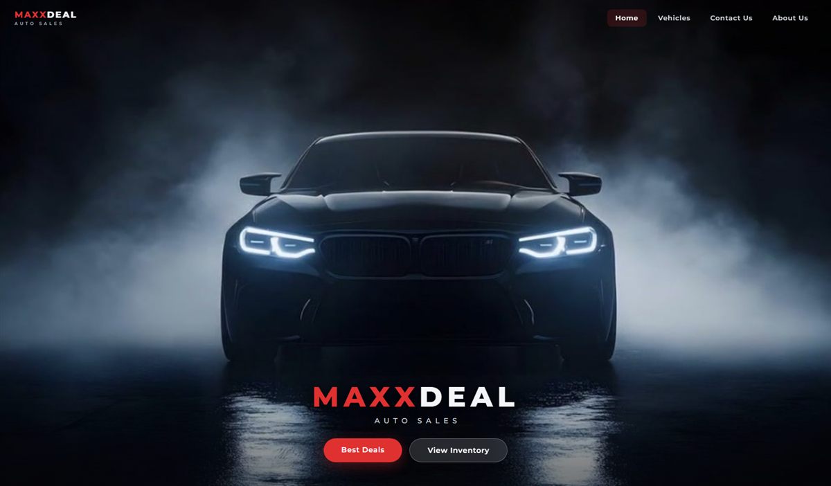 MaxxDeal Auto Sales website — used car dealership homepage
